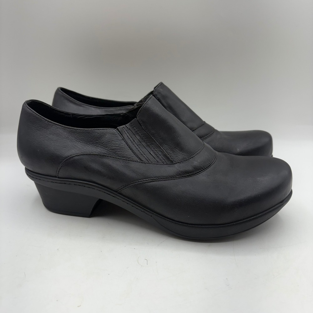 Abeo Colbie Clogs Black Leather Slip On Wedge Comfort Shoes Women Size 10